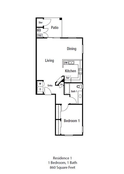 a floor plan of a one bedroom apartment with a bedroom and a living room